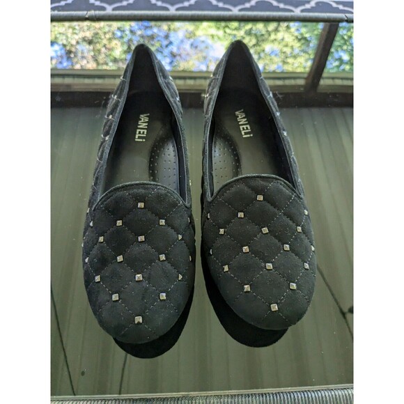 VANELi Quilted Flats Women's 8.5 W Studs Comfort Faux Suede Embellished Black - Picture 2 of 9
